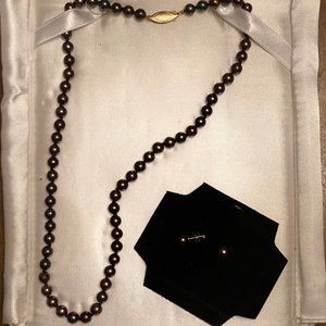 14k Gold O.C Akoya Black Pearl Necklace & Earrings